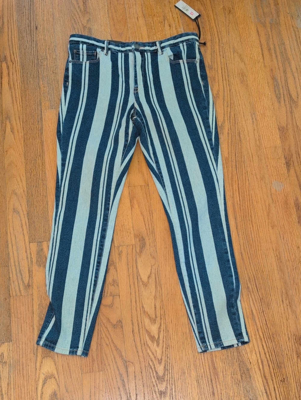 Blank NYC Vertical Two-Tone Blue Striped Ankle Jeans